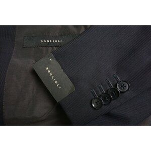 Boglioli Dark Blue Self Striped Wool 2 Pc Suit Jacket Pants 48R Brand New